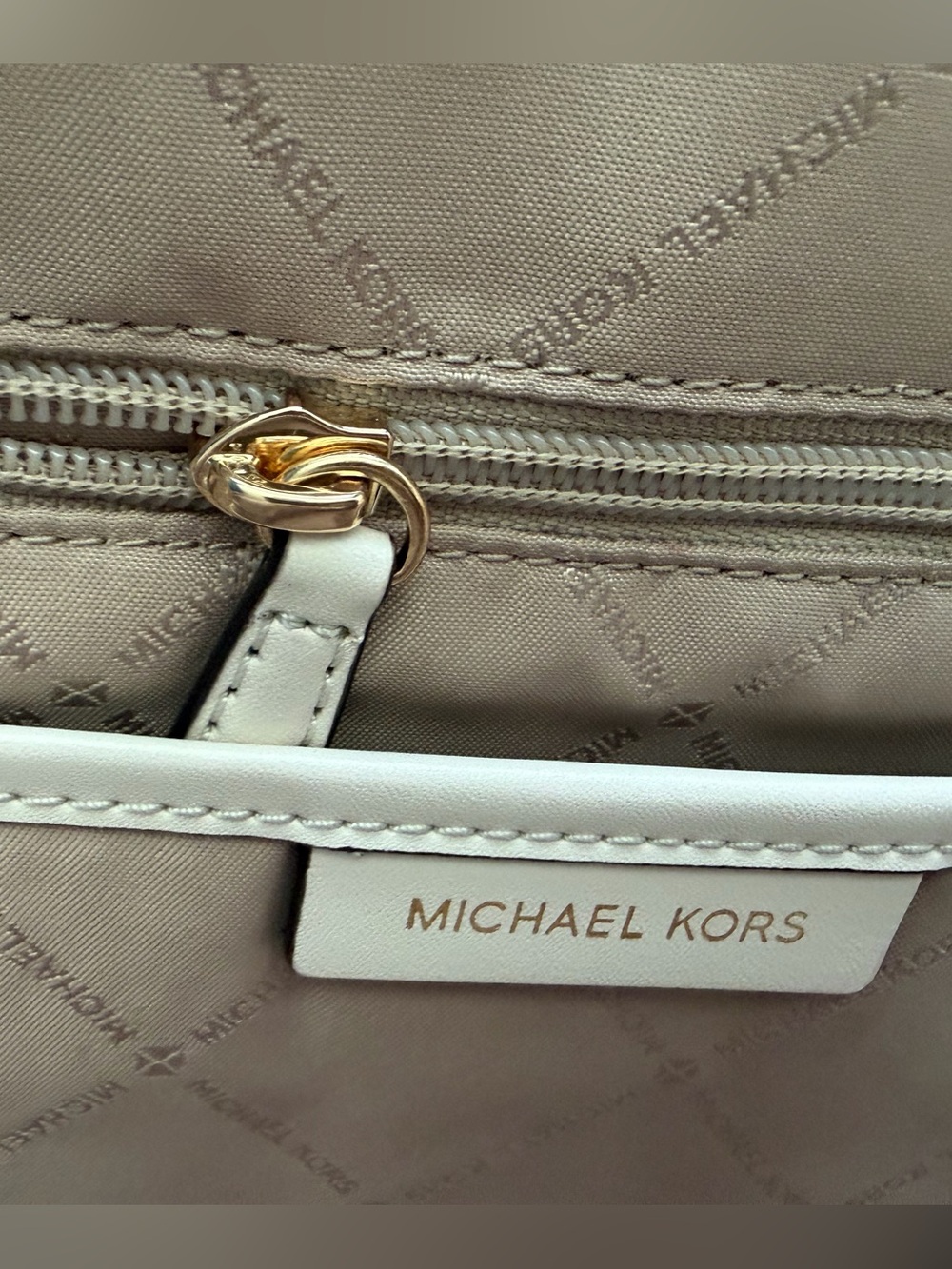 Michael Kors Slim Pebbled Leather Backpack in Cream color with Gold Hardware - Picture 6 of 15